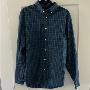 Men’s BR Slim Flex Fit Blue and Green Plaid Shirt